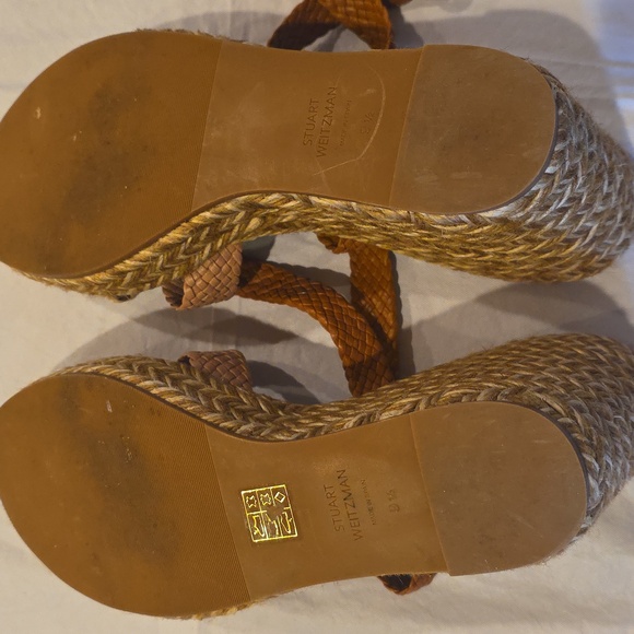Stuart Weitzman Elsie Espadrille Wedge Ankle Wrap Sandal Beige Platform High 9.5 - Picture 11 of 13